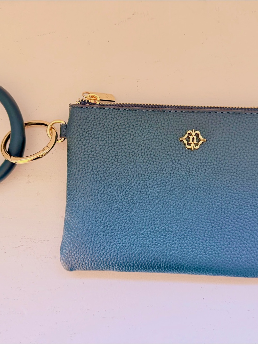 Nanette Lapore Vegan Leather Wristlet Clutch in Teal with Gold Hardware